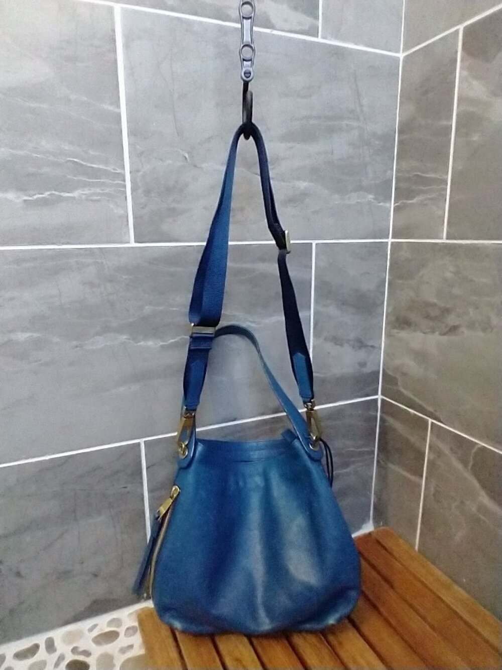 Fossil Blue Leather Crossbody Bag